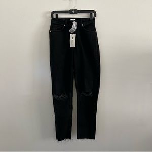 NA - KD | Black High Waisted Ripped Knee Straight Jeans